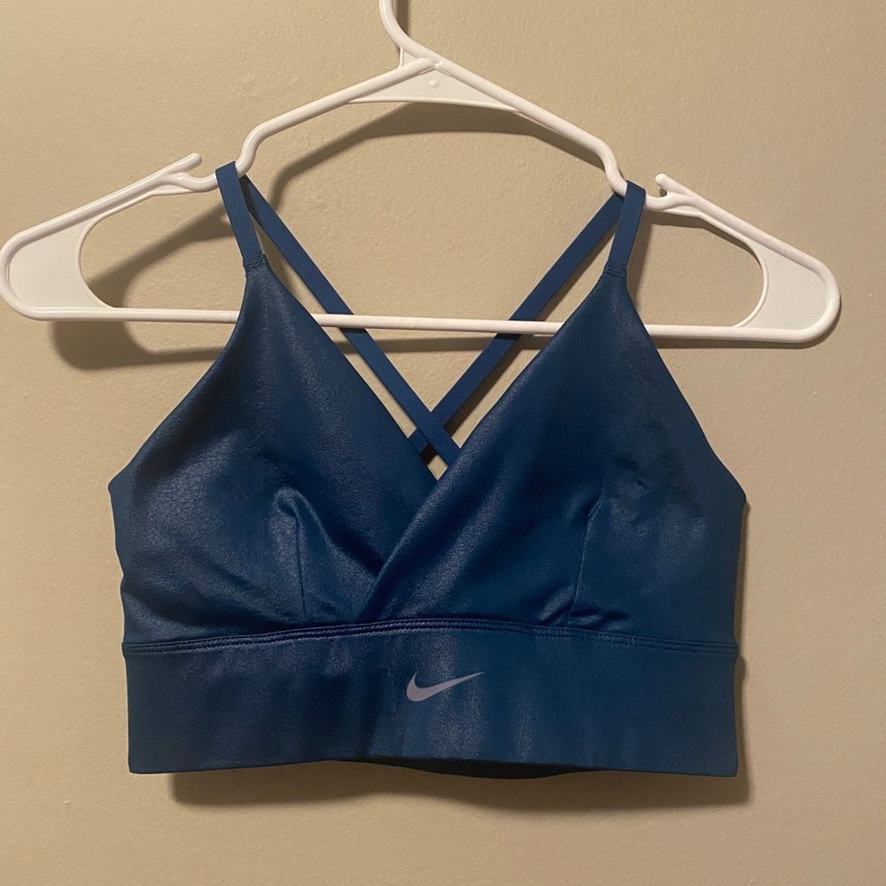Nike Blue Sports Bra shiny Dark Teal Size small Dry-Fit